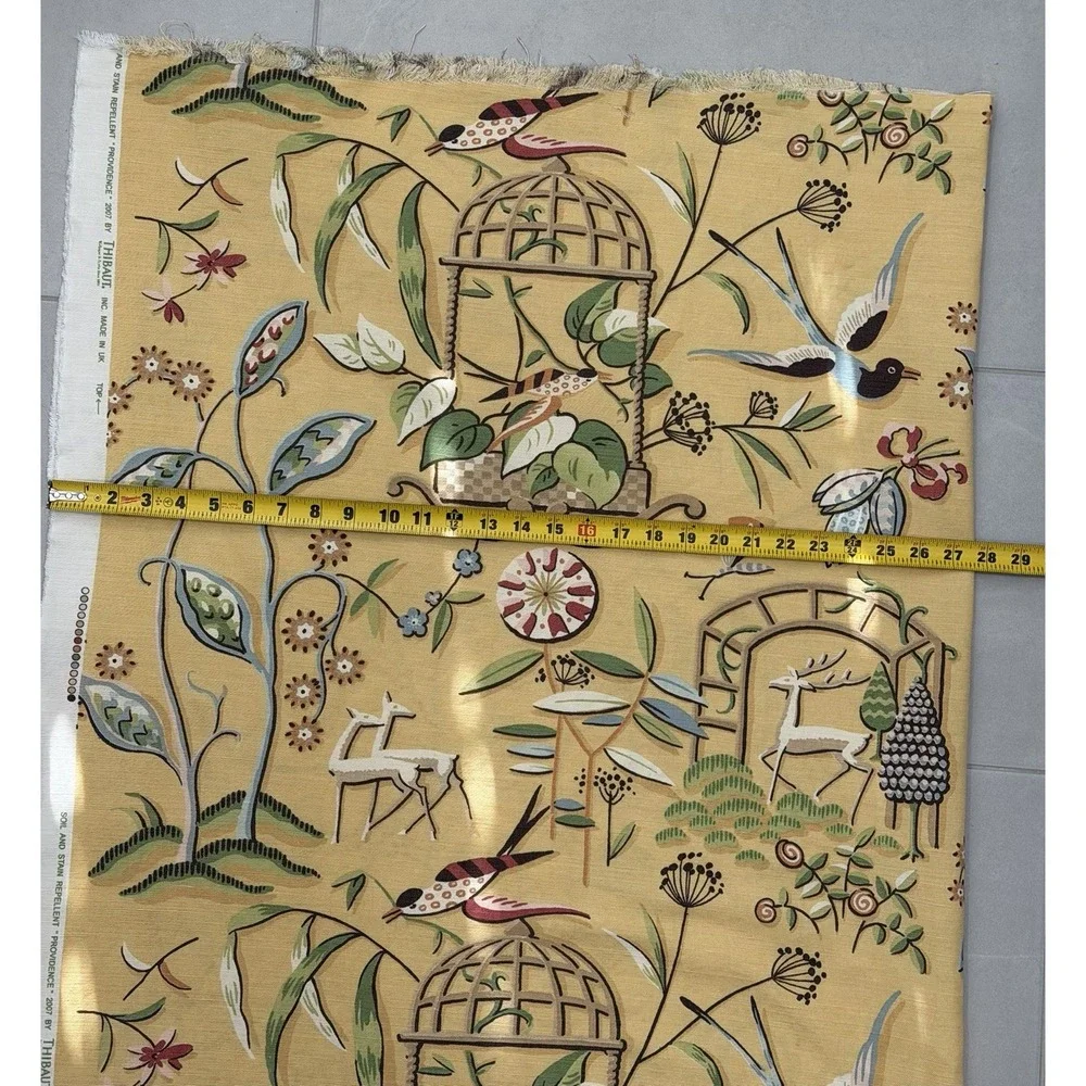 Thibaut Providence Fabric ~1.5 yd plus remnants UK Made Bird Deer Floral Yellow